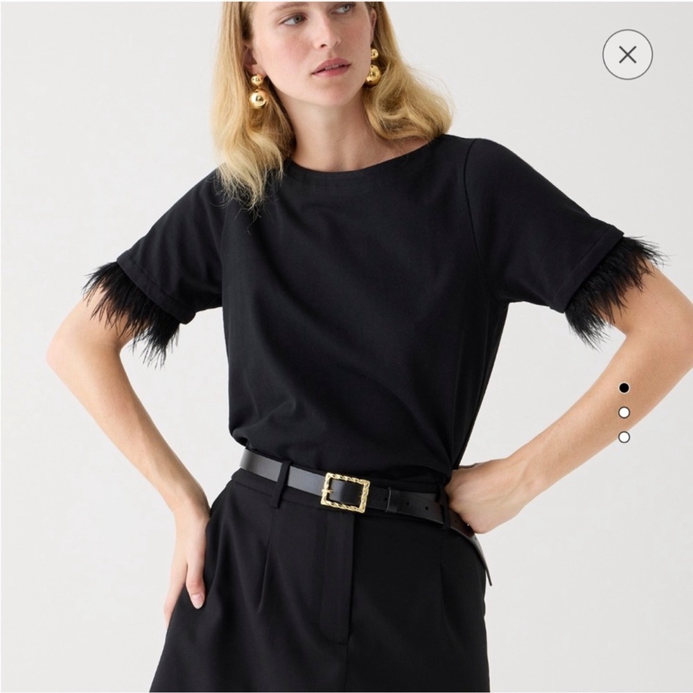 J. Crew Black Boxy Blouse with Feather Trim